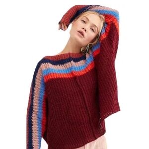 ♥️FREE PEOPLE SEE THE RAINBOW ALPACA STRIPED SWEATER XS